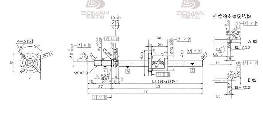 KURODA GP1002DS-EAFR-0210B-C3F 黑田精工丝杆底座安装图